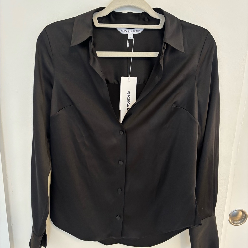 Veronica Beard Black Silk Button-Down Shirt